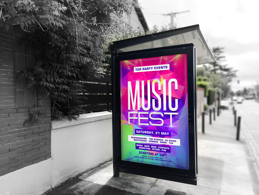 Free Music Festival Party Flyer Realistic Mockup